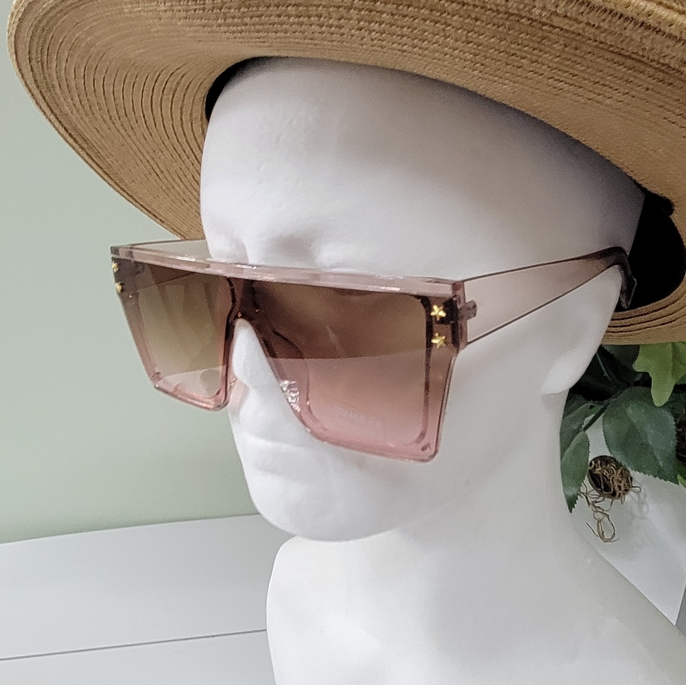 OVERSIZED FLAT TOP DESIGNER STYLE & QUALITY SUNGLASSES W CASE Champagne 🍾
